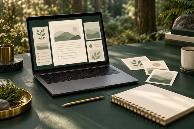 Illustrative workspace for producing a website and professional assets.